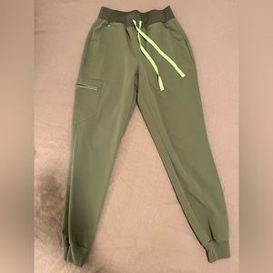 Figs brand, size small, olive green, high waisted jogger scrub pants